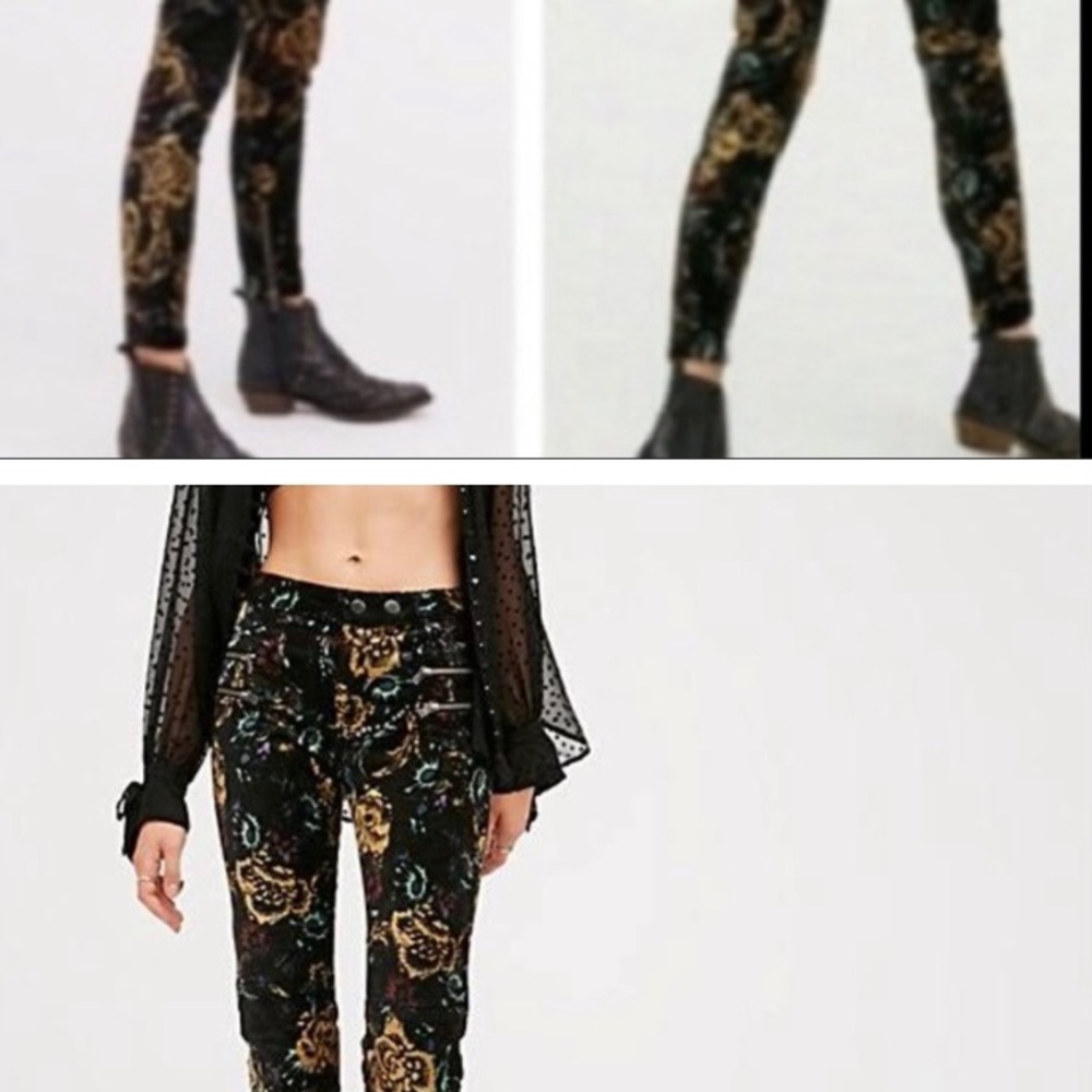 FREE PEOPLE "Lennon" Stretch flocked velvet mid rise moto-inspired jeans - Picture 4 of 8